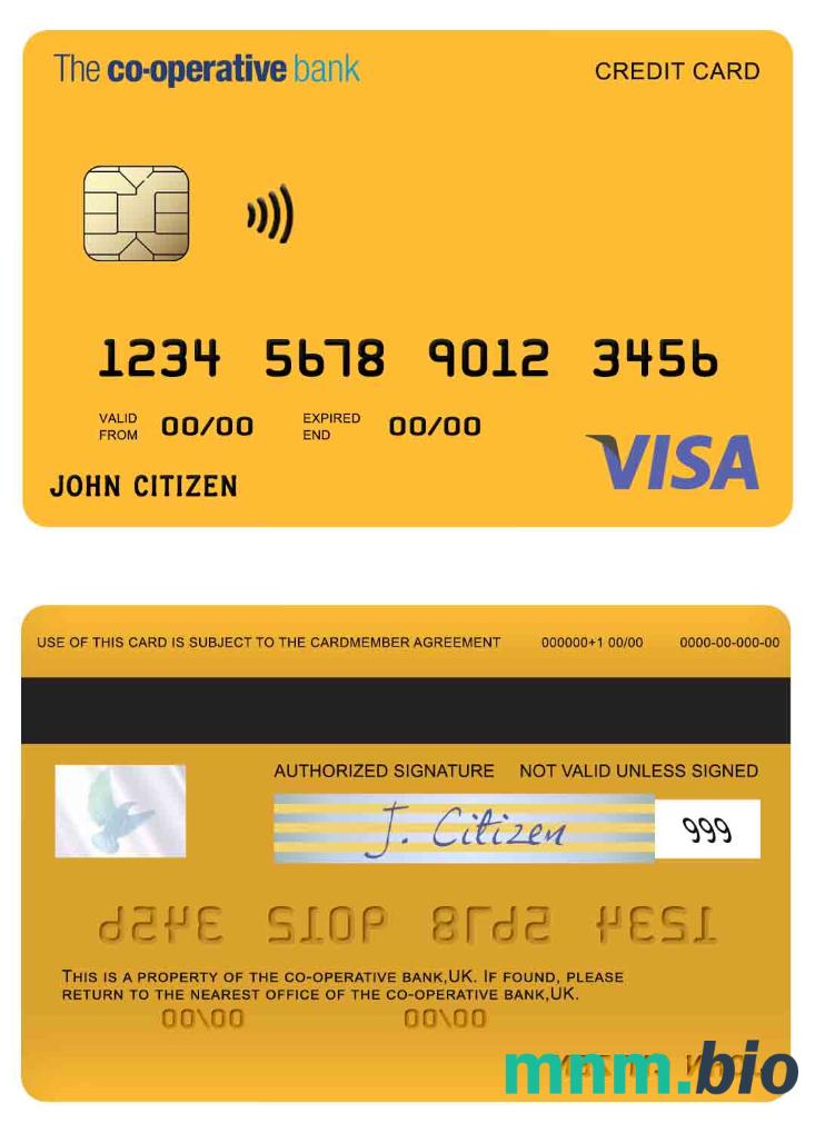 UK The co-operative bank przykład karty visa w formacie PSD
